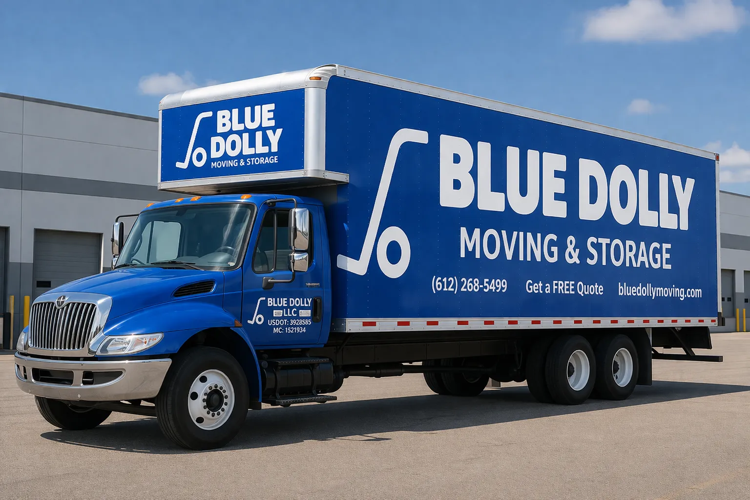 Blue Dolly truck at warehouse facility